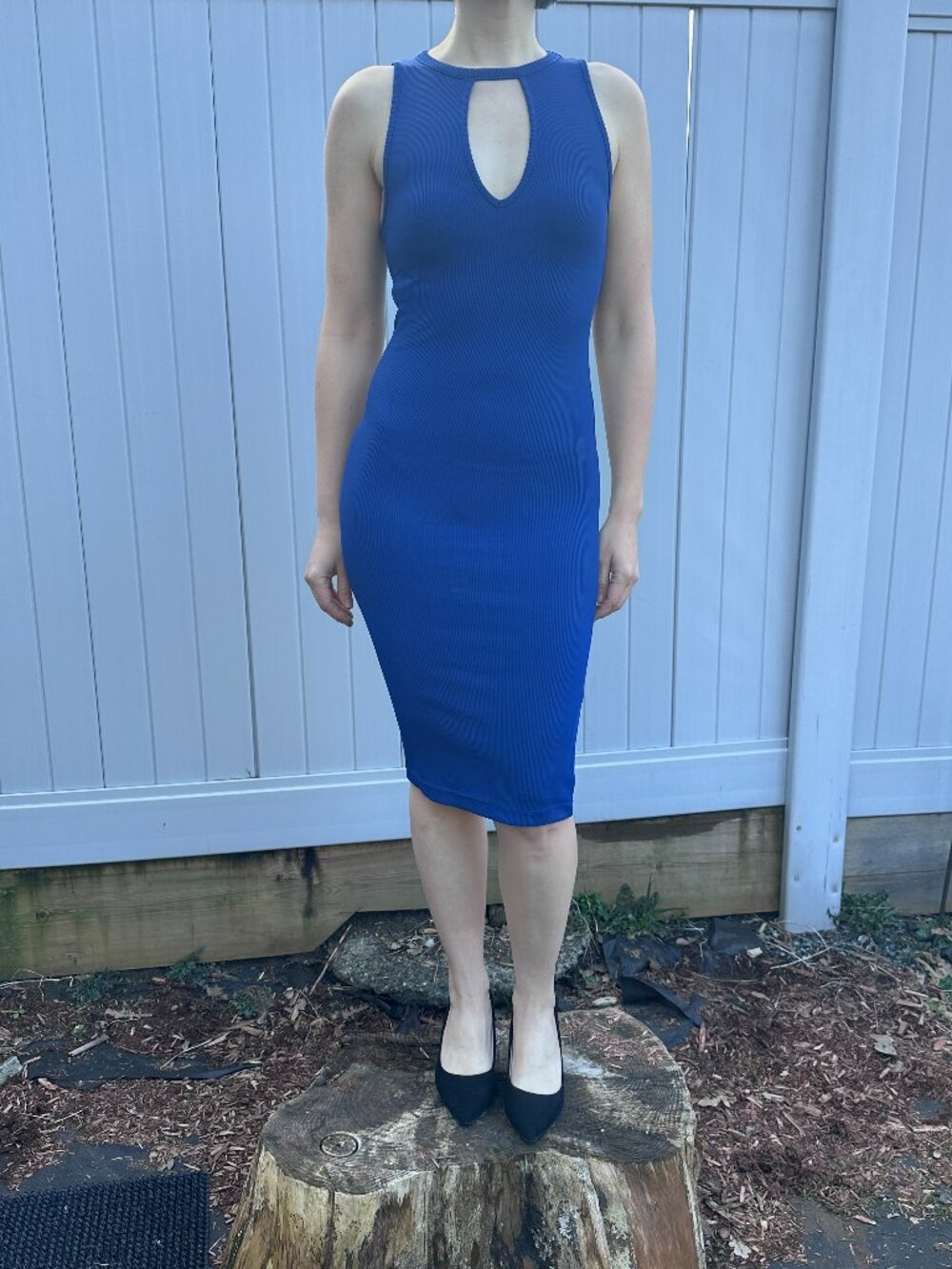 Bershka Cobalt Blue Ribbed Keyhole Bodycon Midi Dress XS